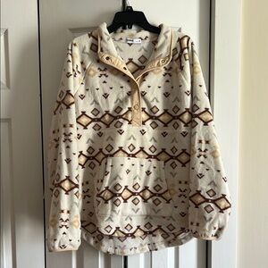 Sonoma Cream and Brown Patterned Fleece Jacket